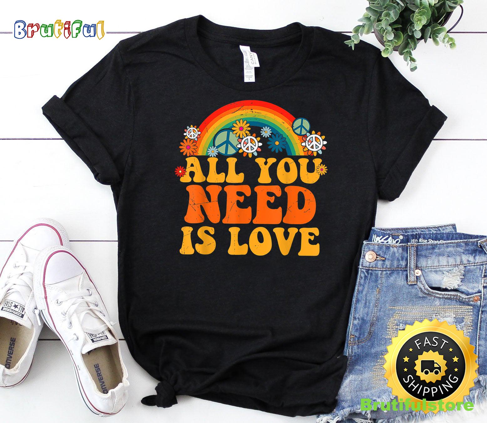 Peace Love 60s 70s Tie Dye Groovy Hippie Costume Halloween T Shirt