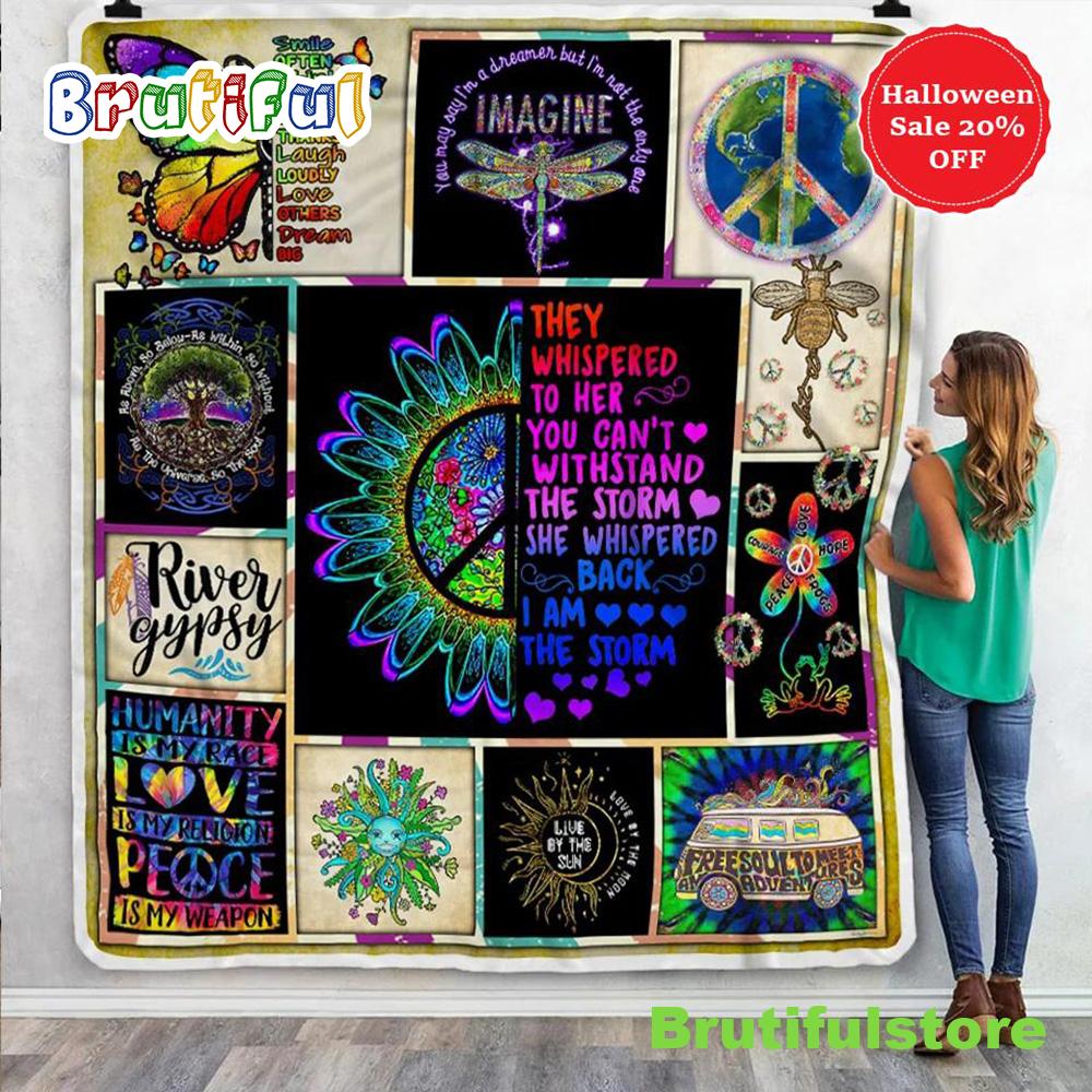 Peace Love Hippie Halloween Sofa Fleece Throw Blanket Halloween Gifts