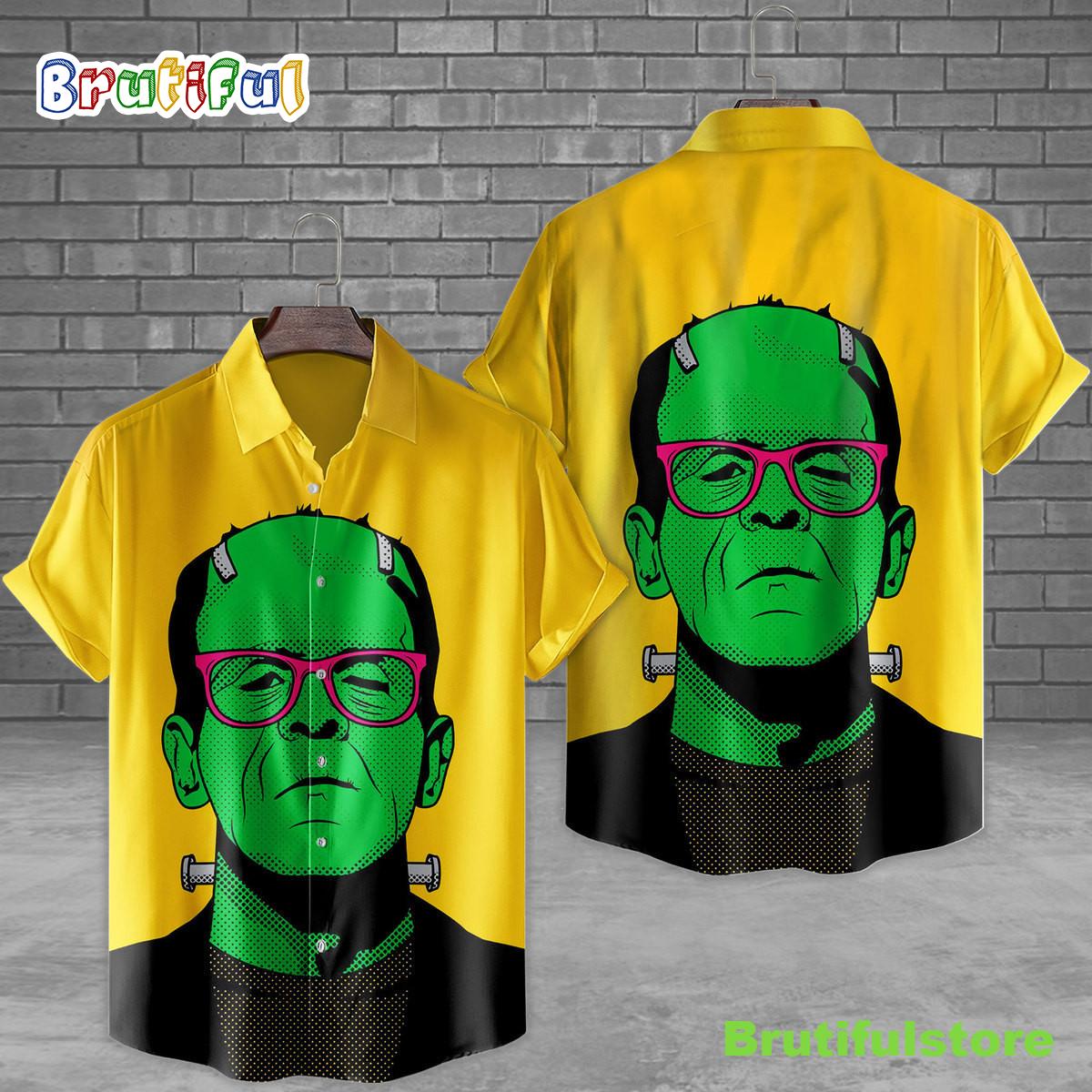 Pop Art Frankenstein Horror Movie Halloween All Over Print 3D Hawaiian Shirt