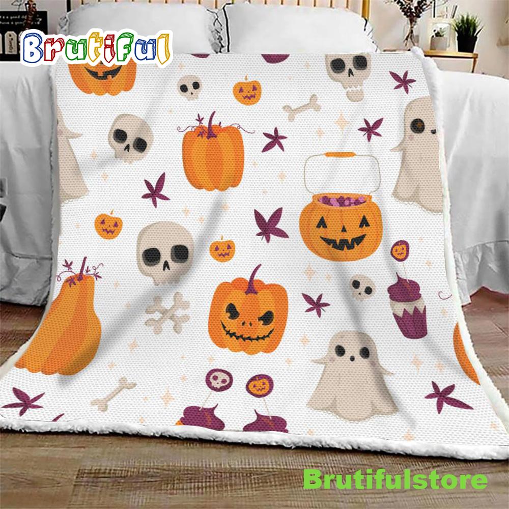 Pumpkin Ghost Skull Halloween Sofa Fleece Throw Blanket