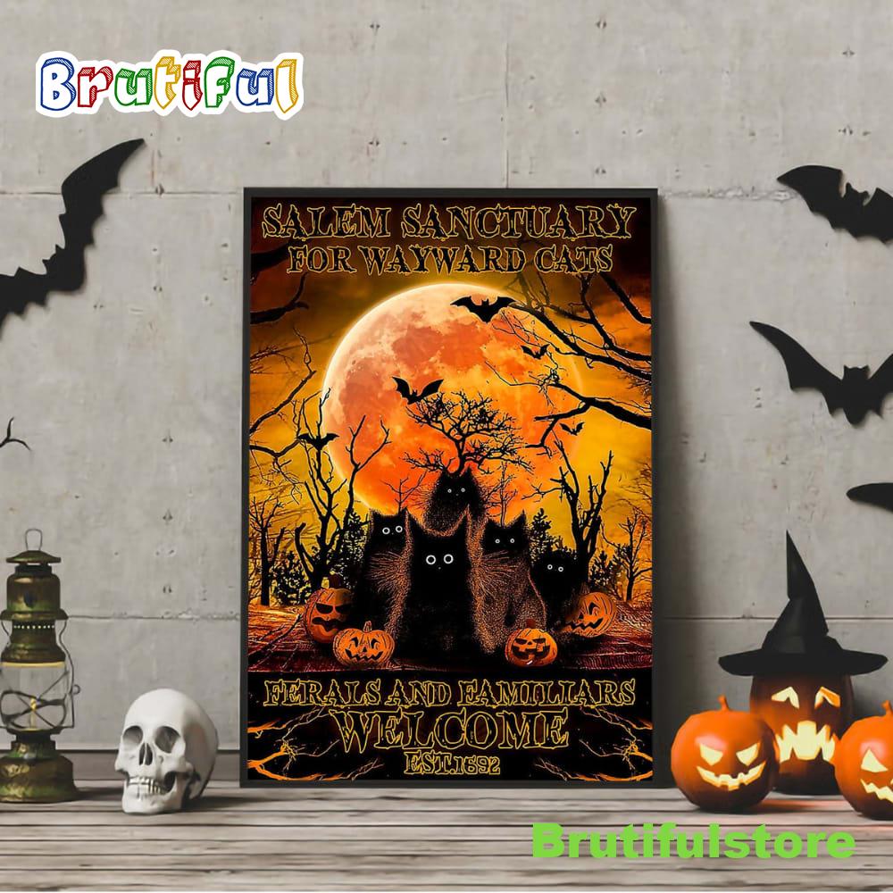 Salem Sanctuary For Wayward Cat Ferals And Familiars Welcome Halloween Poster Canvas