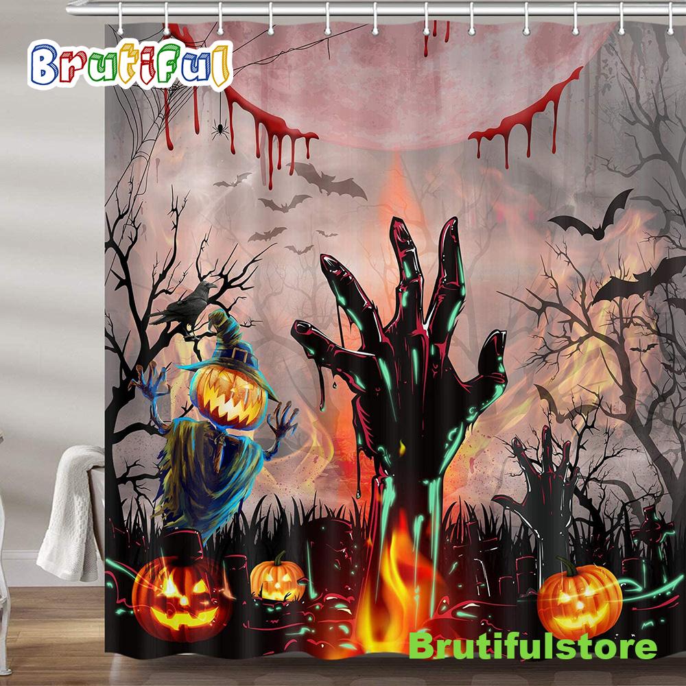 Scarecrow Zombie Pumpkin Moon Halloween Holiday Shower Curtain