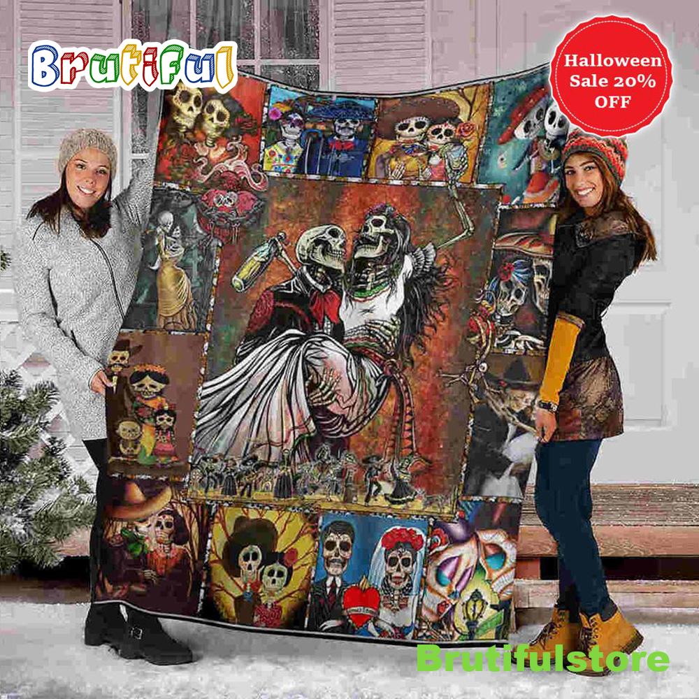Skull Couple Halloween Sofa Fleece Throw Blanket Halloween Gifts