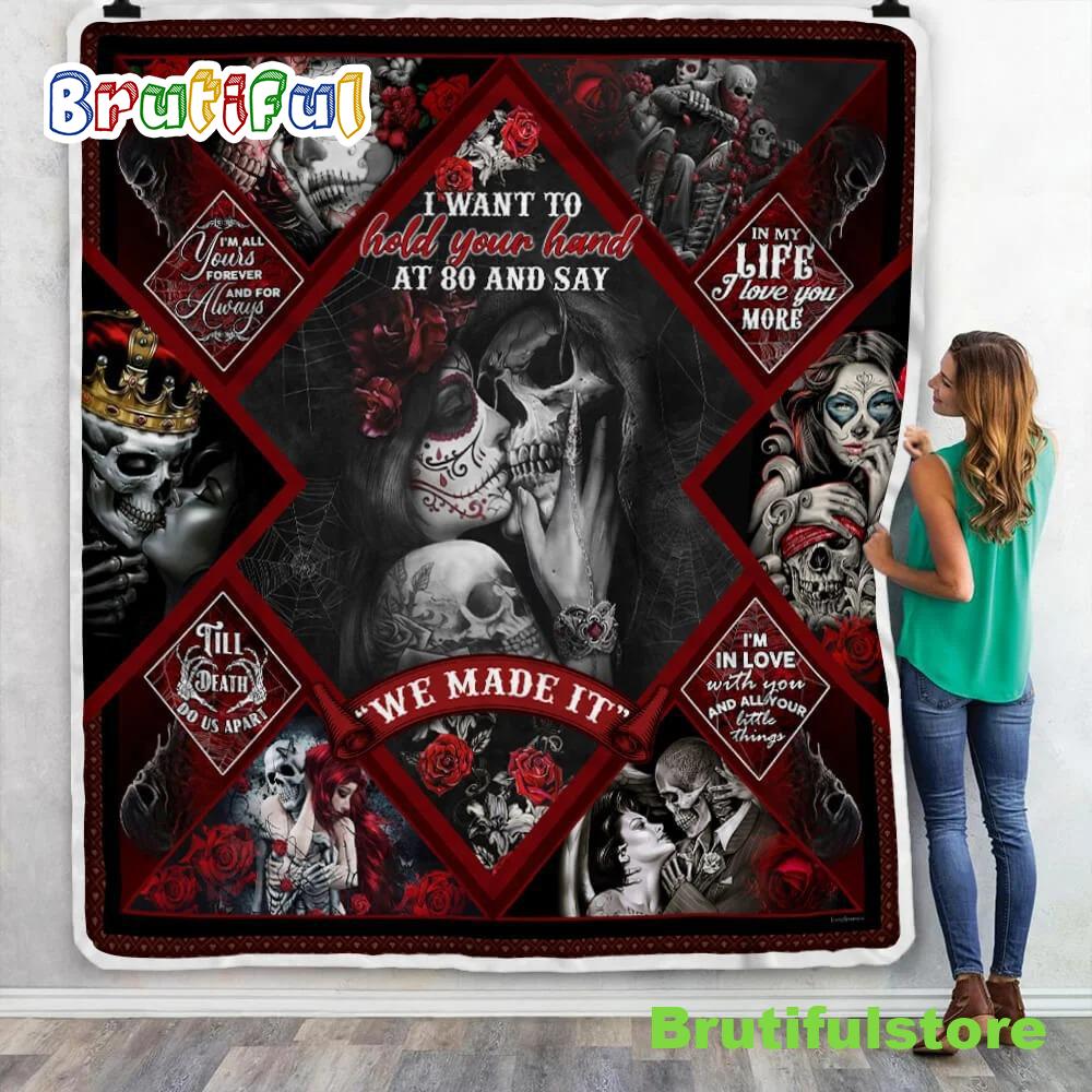 Skull Couple Love Halloween Sofa Fleece Throw Blanket Halloween Gifts