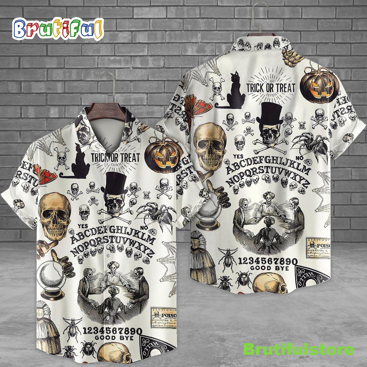 Skull Devil Sign Symbols Horror Movie Halloween All Over Print 3D Hawaiian Shirt