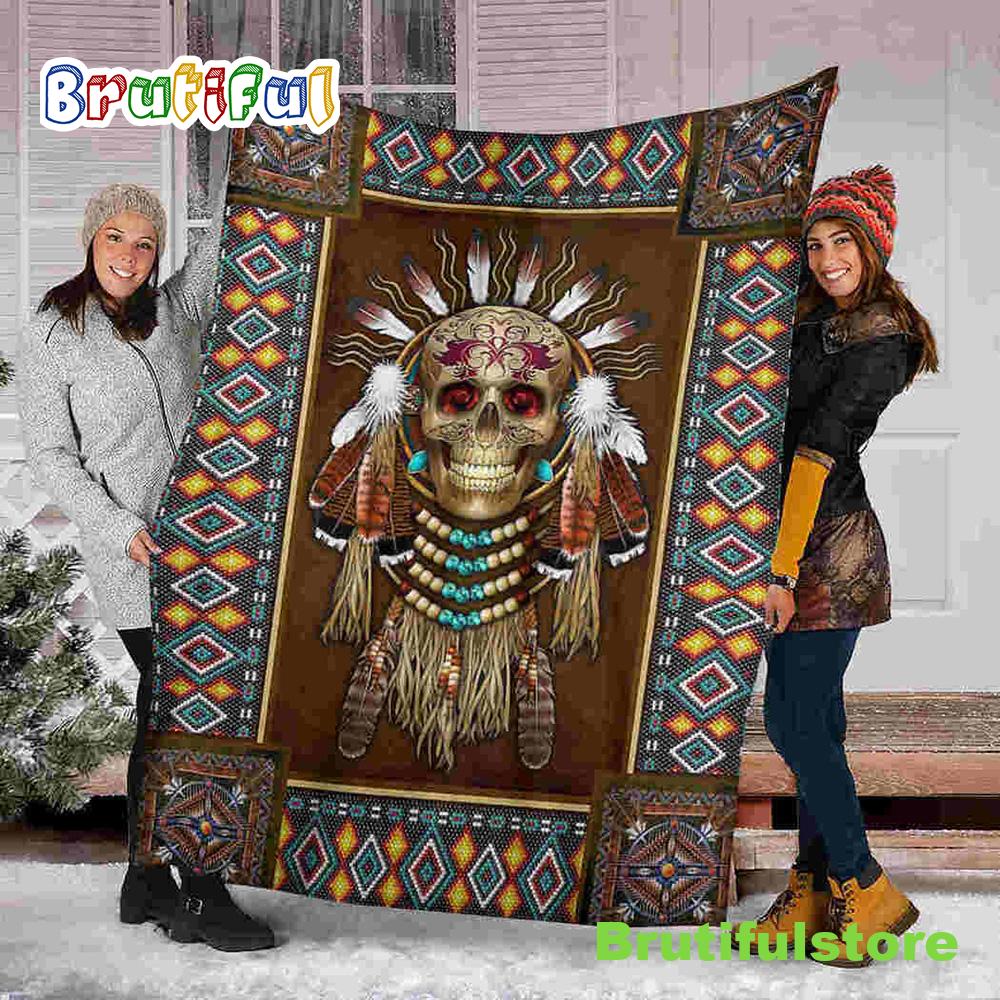 Skull Native Halloween Sofa Fleece Throw Blanket Halloween Gifts
