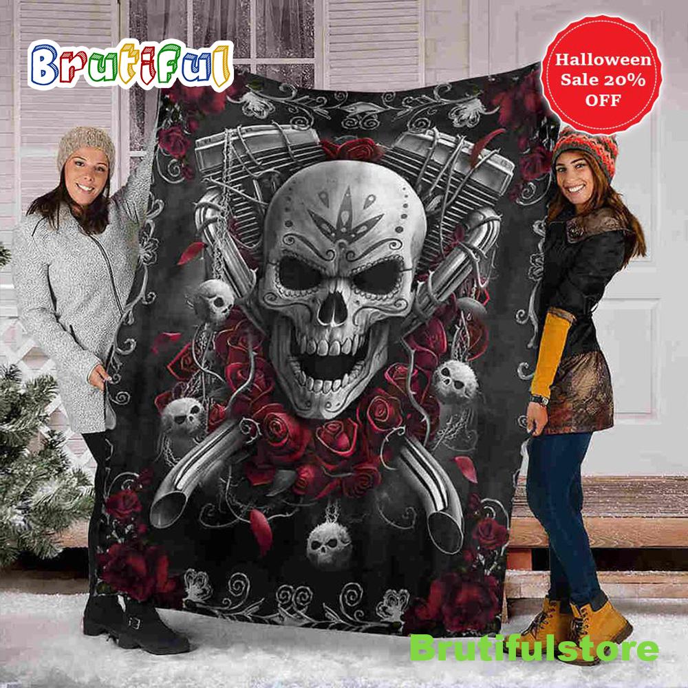 Skull and Rose Halloween Sofa Fleece Throw Blanket Halloween Gifts