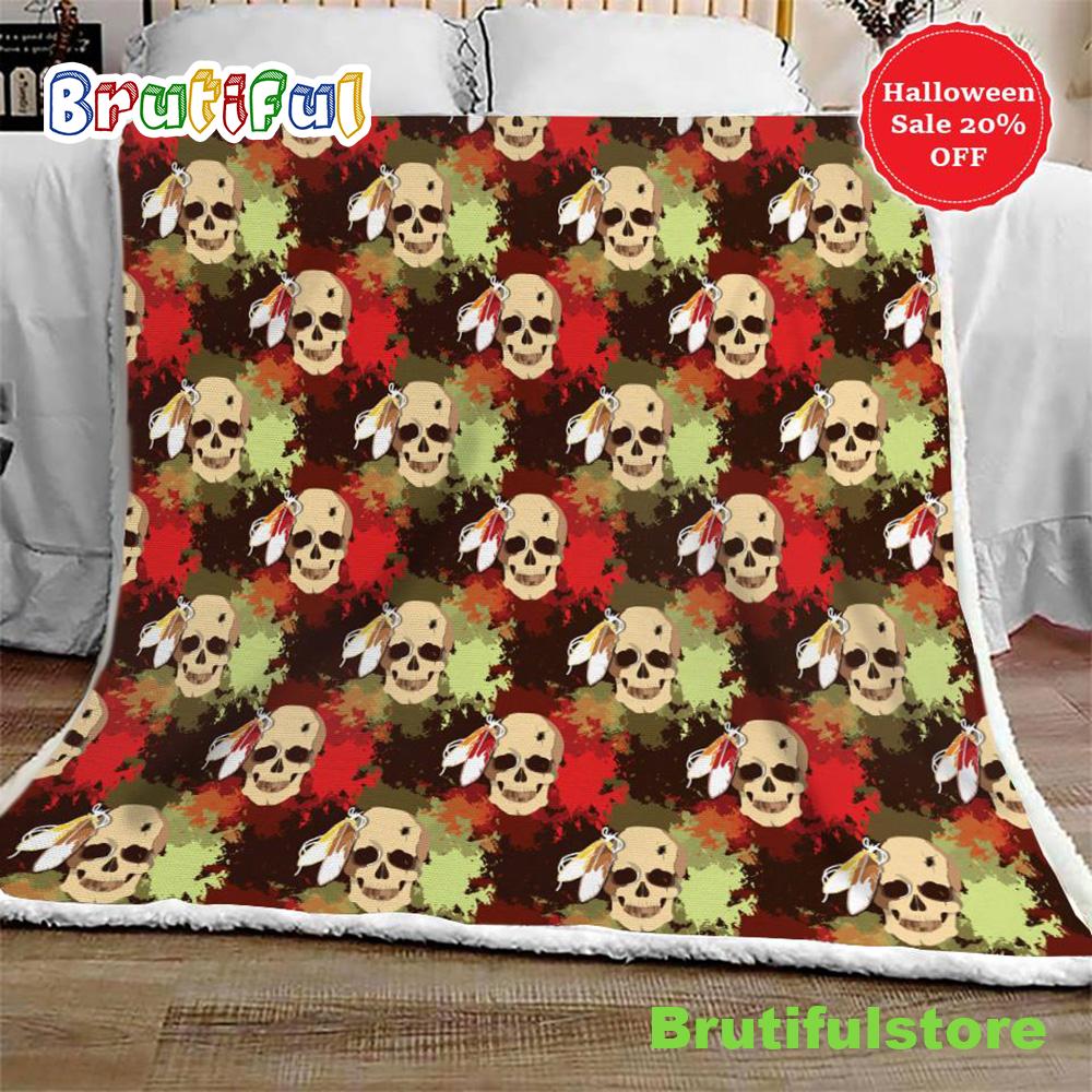 Skull with Feathers Tribe Halloween Sofa Fleece Throw Blanket Halloween Gifts