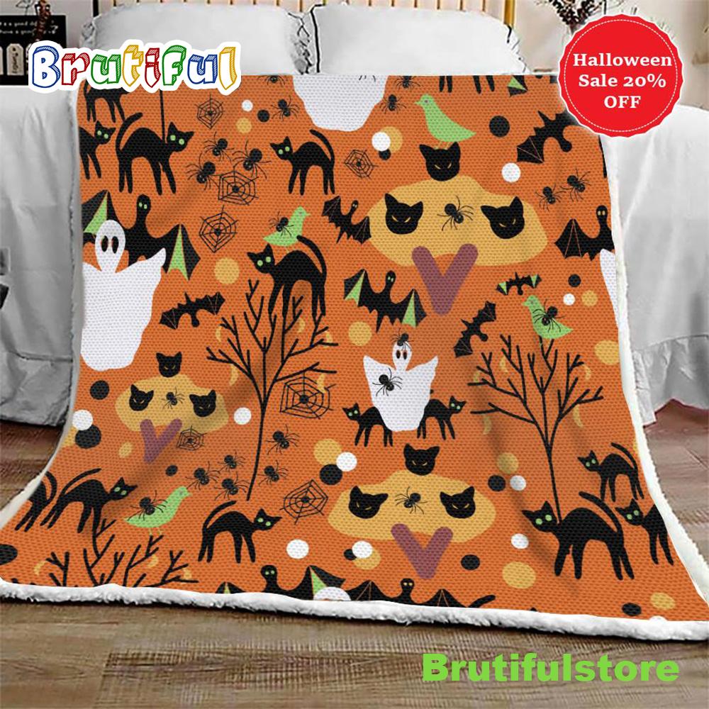 Spooky Cartoon Pattern Halloween Sofa Fleece Throw Blanket Halloween Gifts