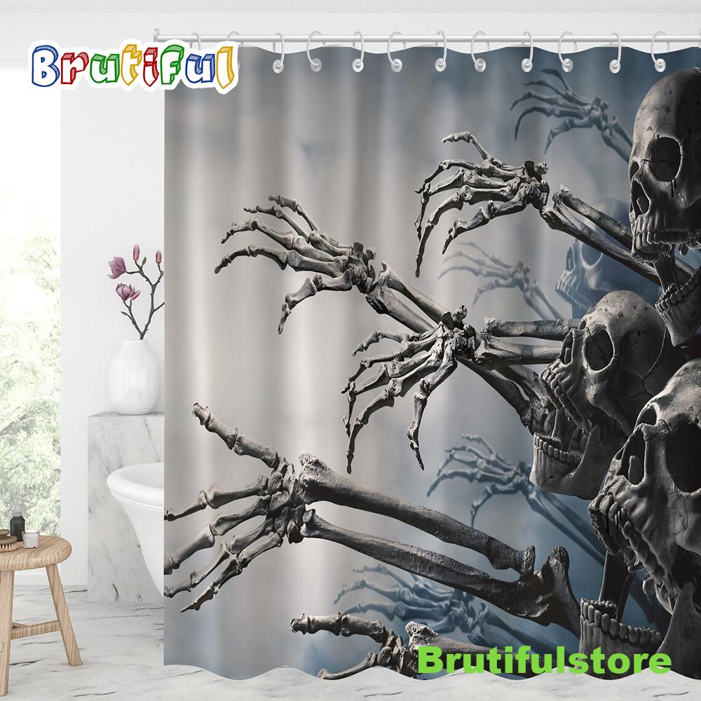 Spooky Night Skull Skeleton Halloween 2022 Decoration Shower Curtains