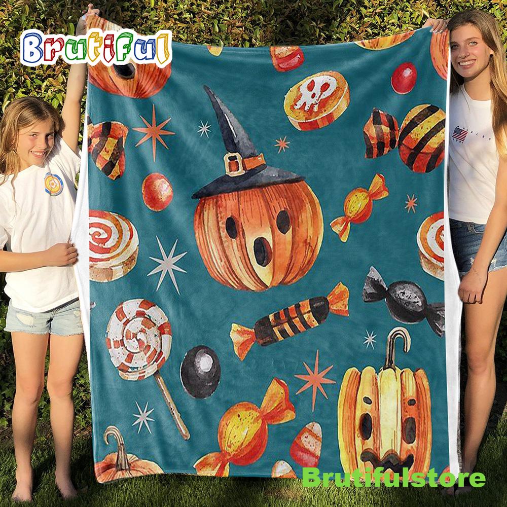 Trick Or Treat Vintage Halloween Candy Pattern Blanket
