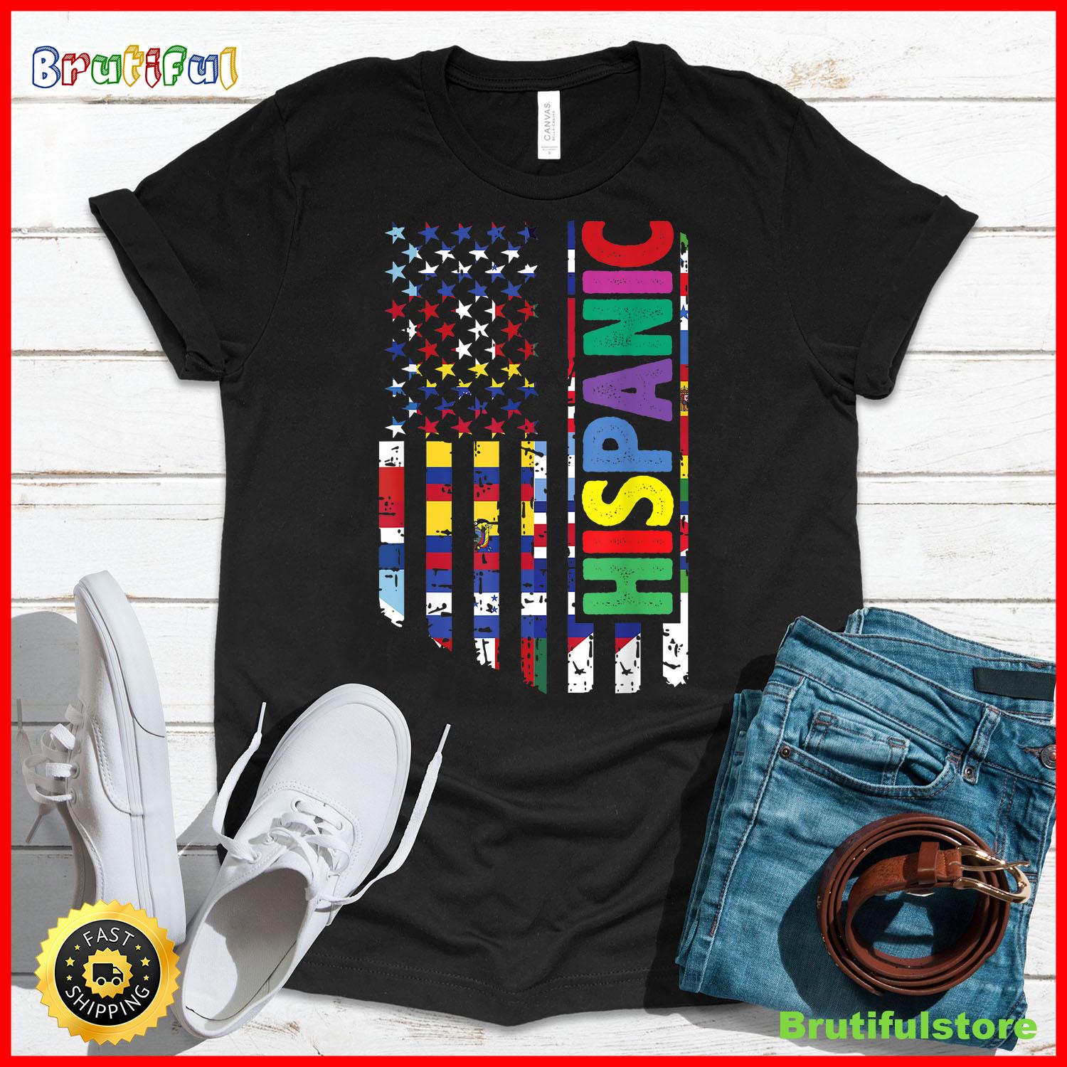 USA And Latin American Countries Flag Hispanic Heritage T Shirt