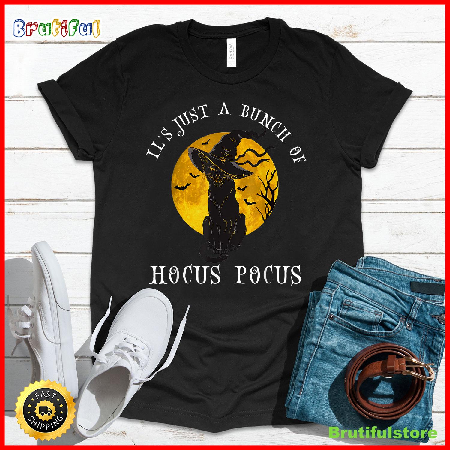 Vintage Halloween Black Cat It s Just A Bunch Of Hocus Pocus T Shirt
