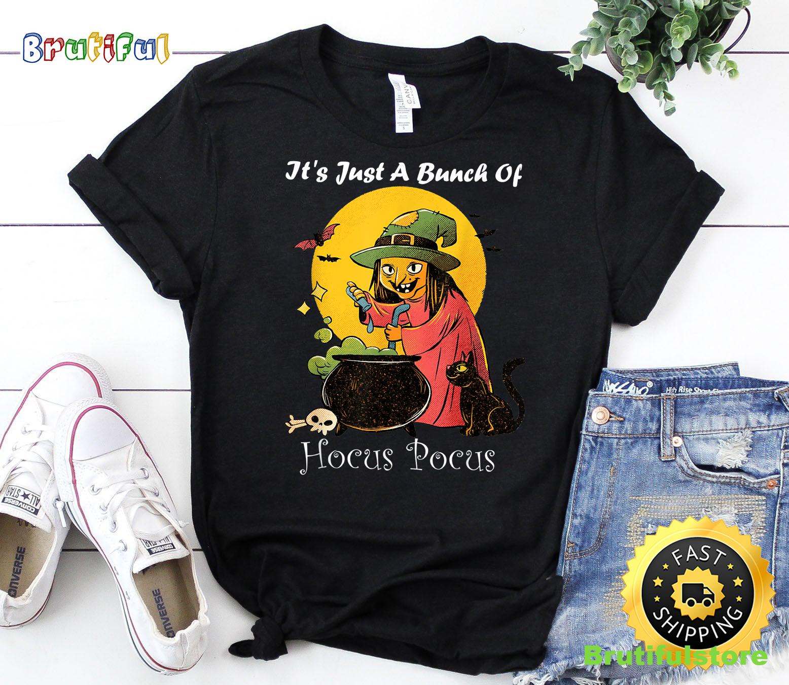 Vintage Halloween Scary Cat It s Just A Bunch Of Hocus Pocus T Shirt