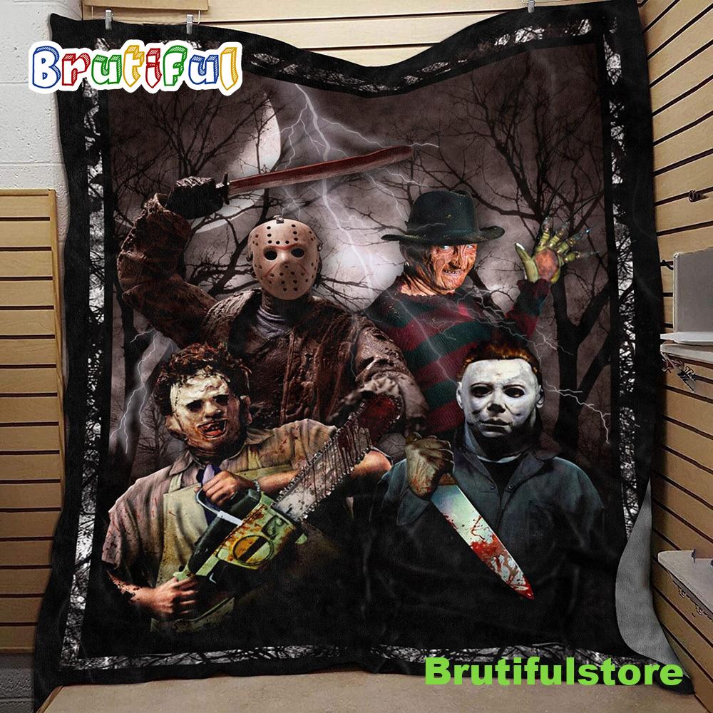 Vintage Horror Movie Halloween Characters Fleece Blanket