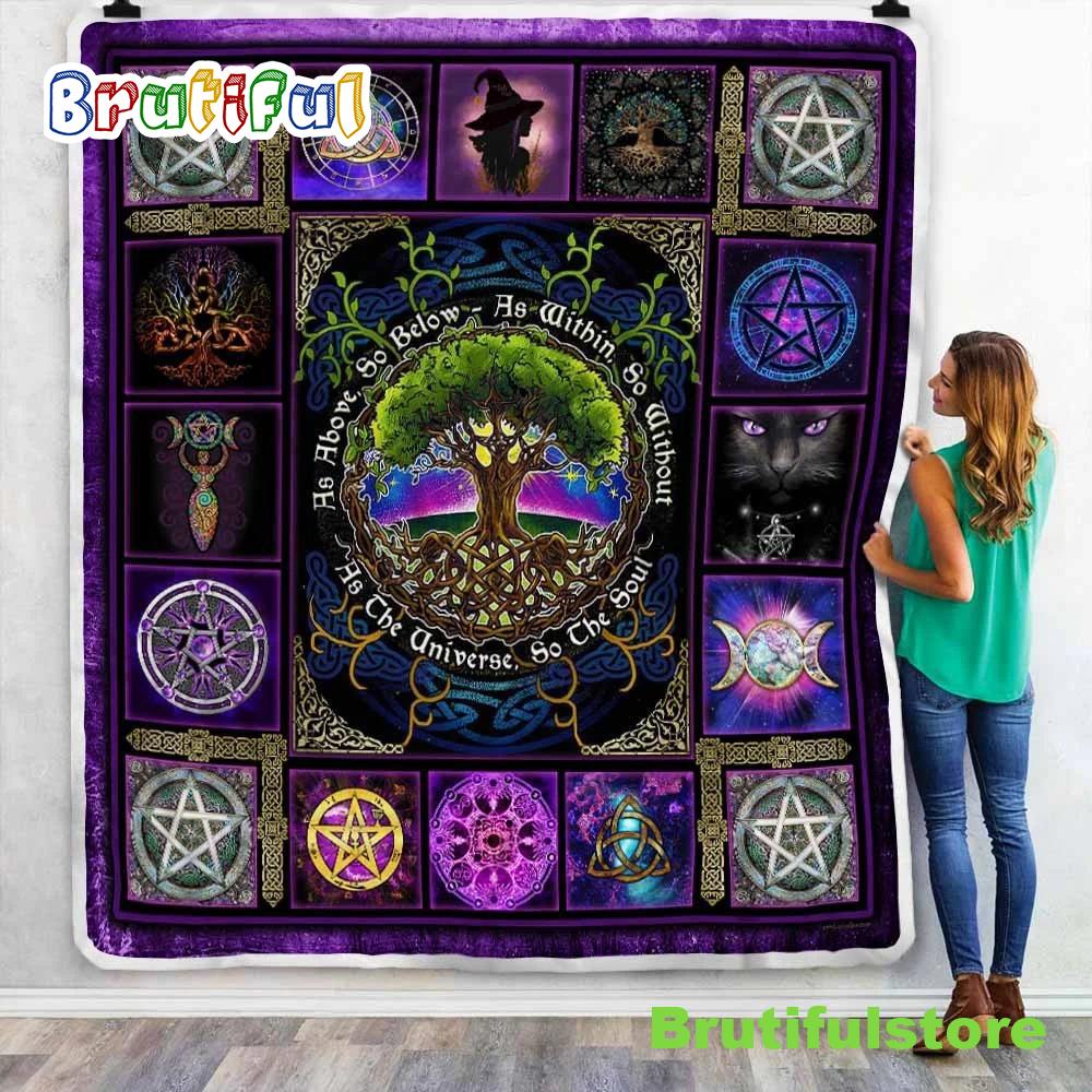 Wiccan Pagan Witch Tree of Life Halloween Sofa Fleece Throw Blanket Halloween Gifts