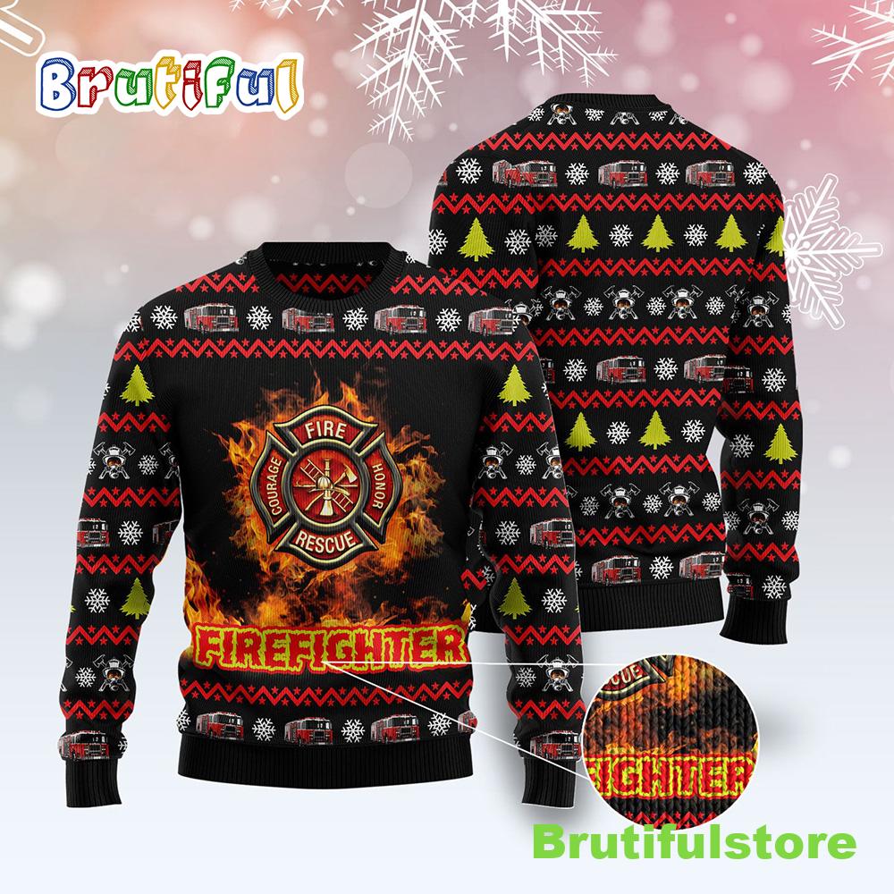 Awesome Firefighter Ugly Christmas Sweater - Xmas Jumper Holiday Pullover