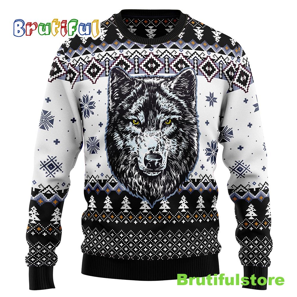 Awesome Wolf Ugly Christmas Sweater - Christmas Crewneck Sweater