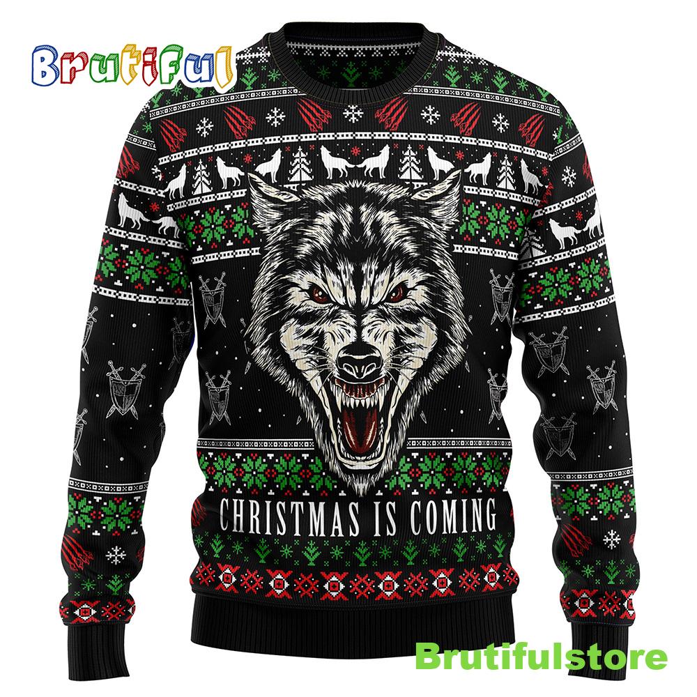 Awesome Wolf Ugly Christmas Sweater - Retro Christmas Sweater