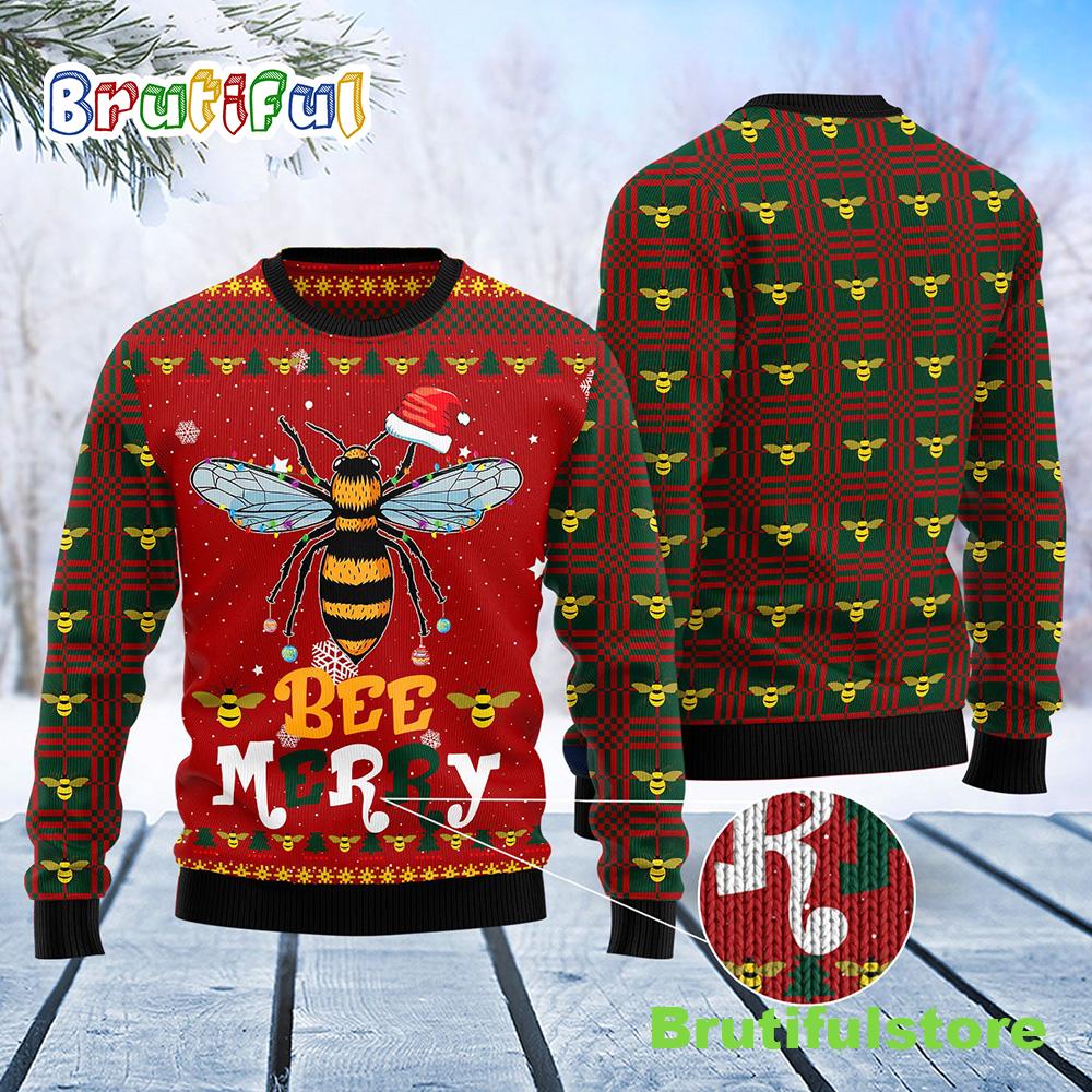 Bee Merry Ugly Christmas Sweater - Christmas Crewneck Sweater