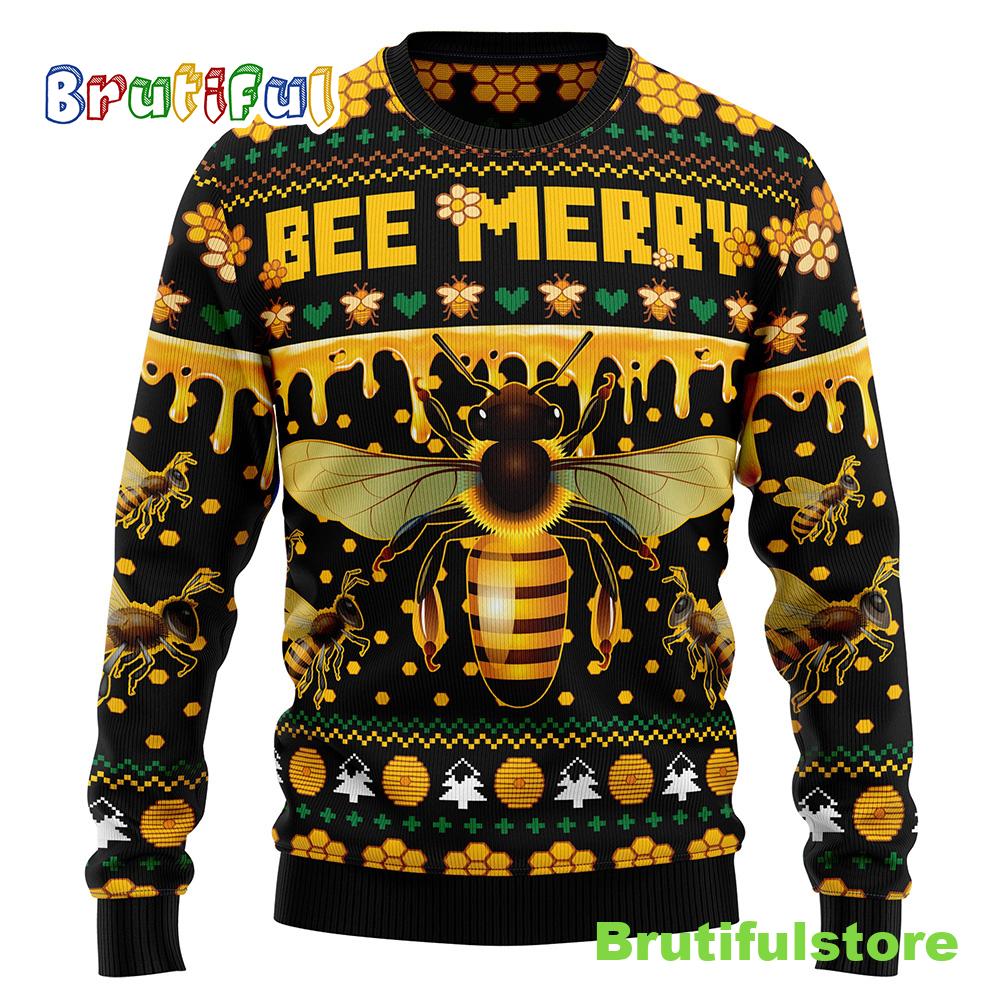 Bee Merry Ugly Christmas Sweater - Xmas Jumper Holiday Pullover