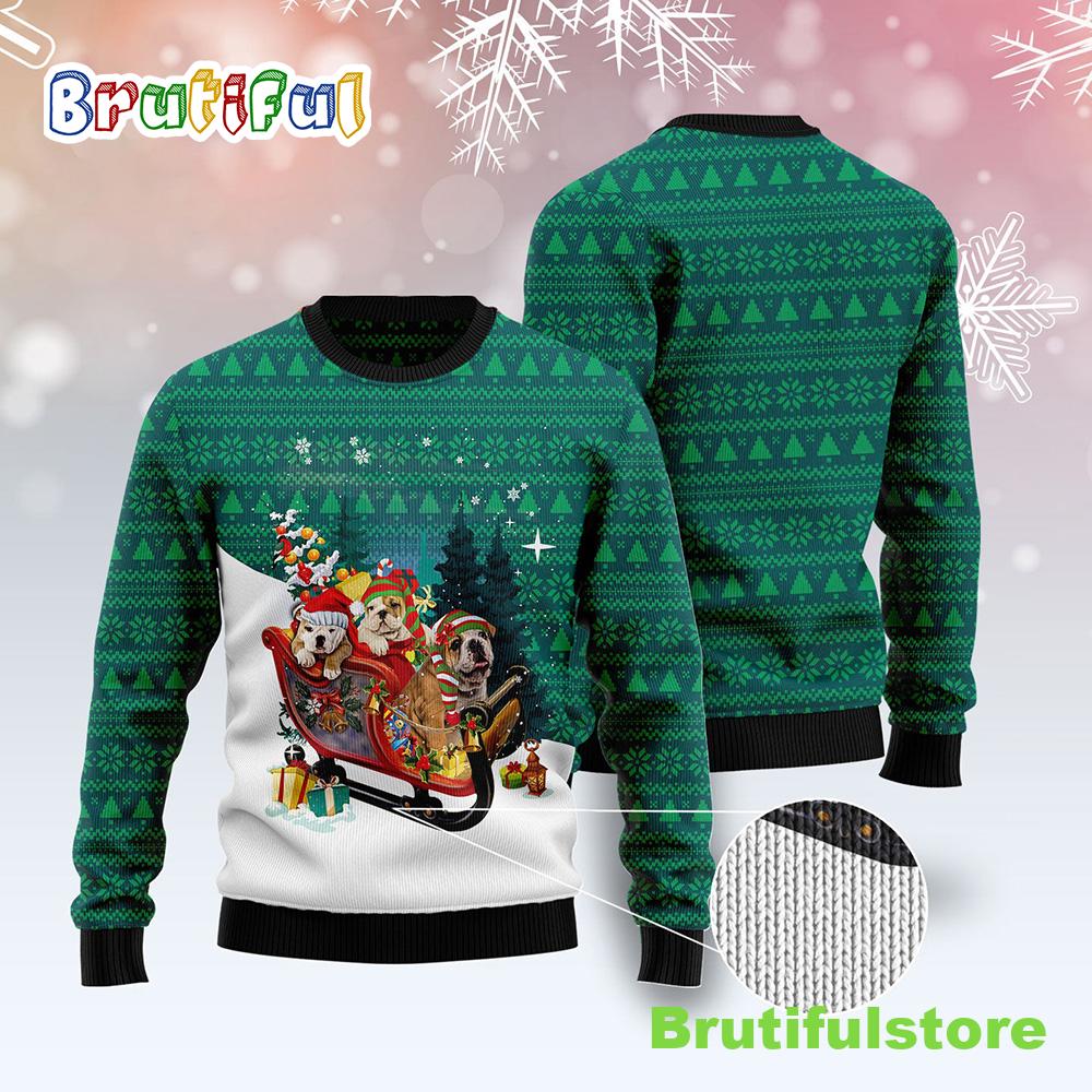 Bulldog Sleigh Ugly Christmas Sweater - Lover Xmas Sweater Gift
