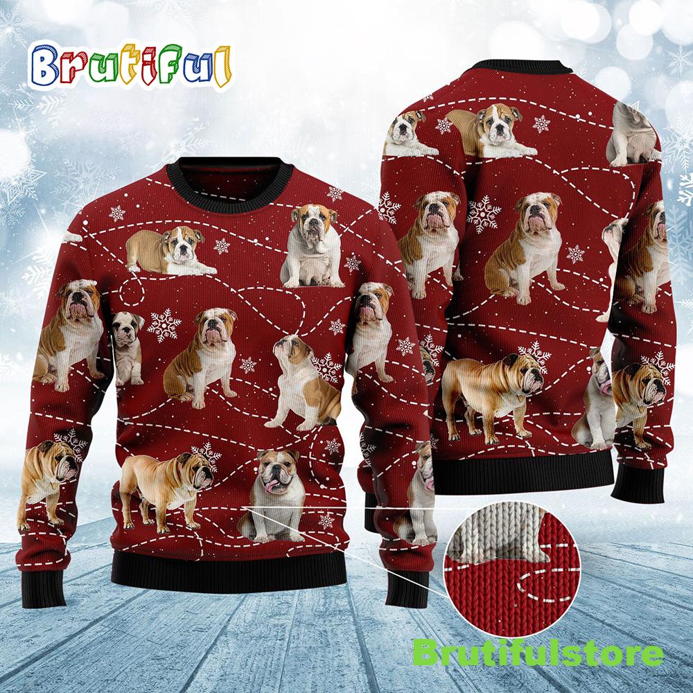 Bulldog Xmas Ugly Christmas Sweater - Xmas Jumper Holiday Pullover
