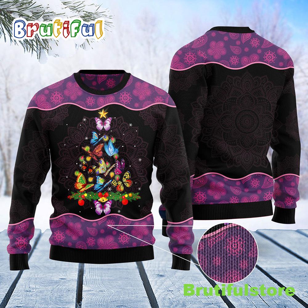 Butterfly Christmas Tree Ugly Christmas Sweater - Christmas Unisex Sweater