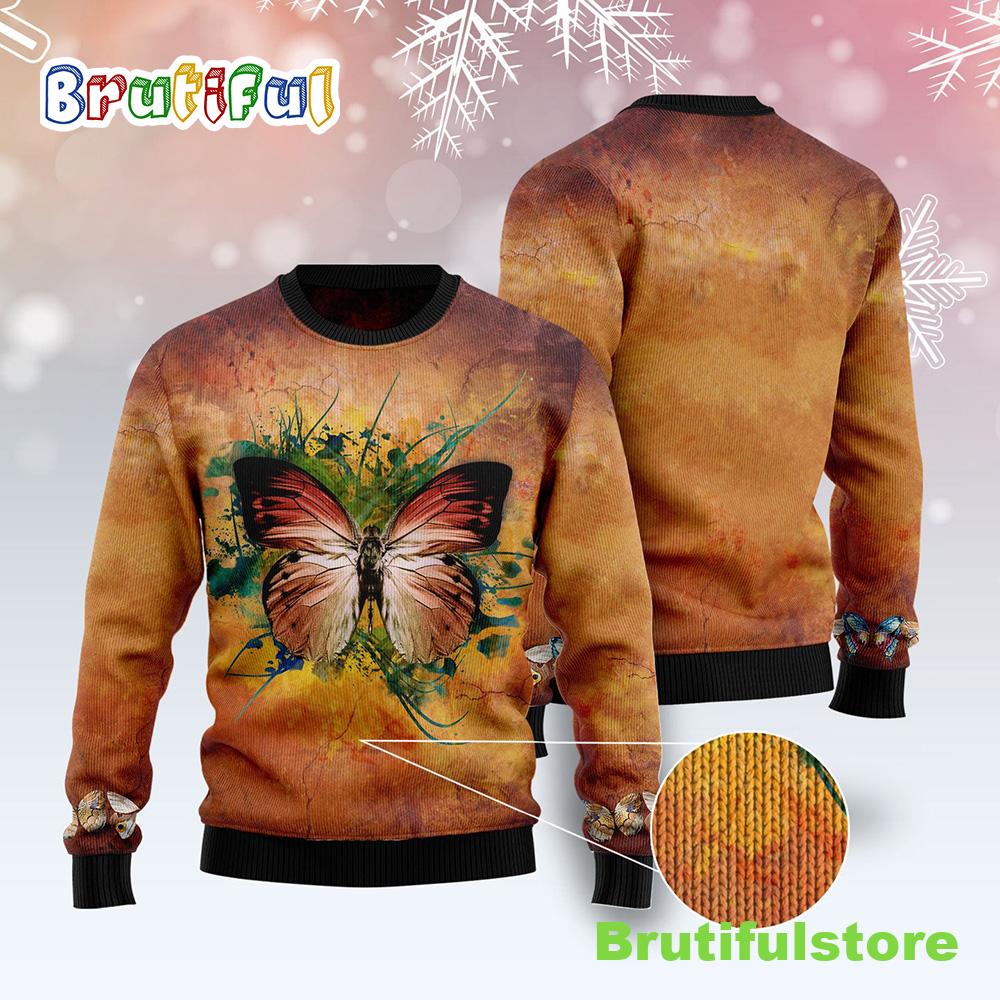Butterfly Vintage Ugly Christmas Sweater - Unisex Sweater Christmas Outfit