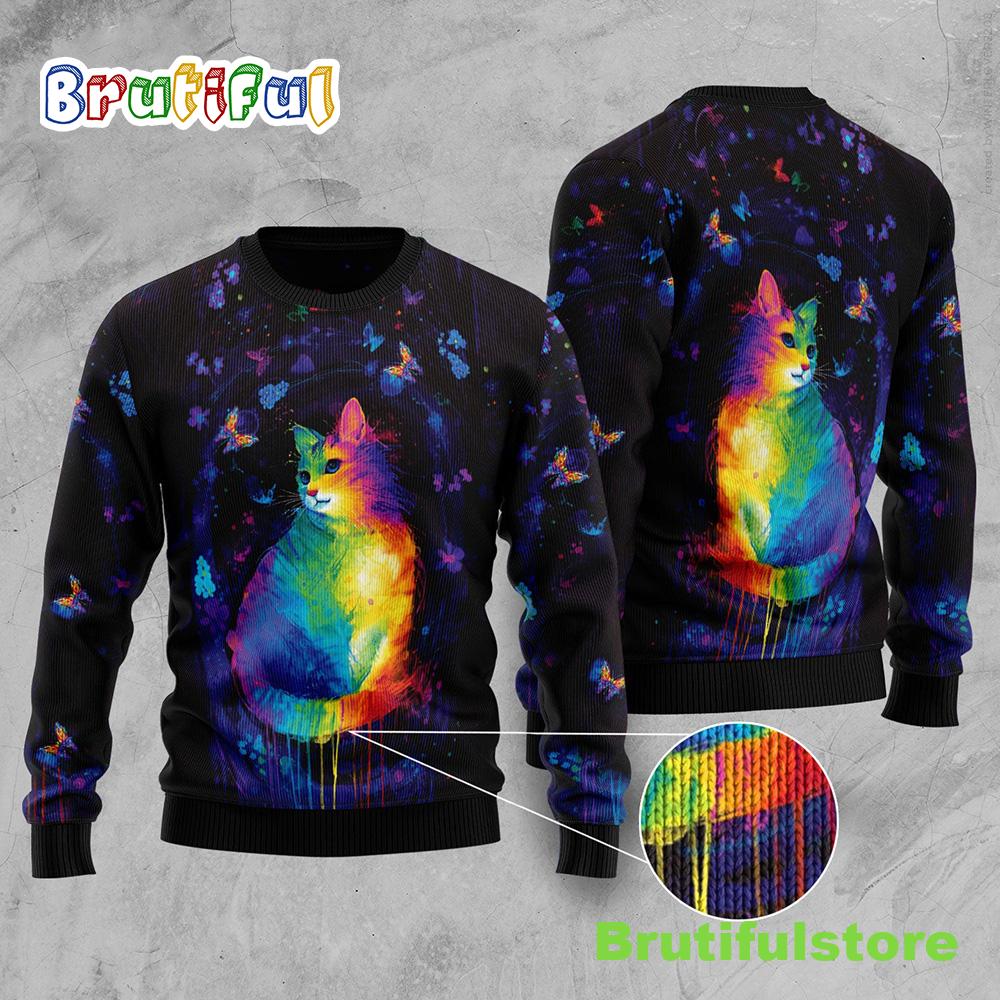 Cat Colorful Ugly Christmas Sweater - Xmas Jumper Holiday Pullover