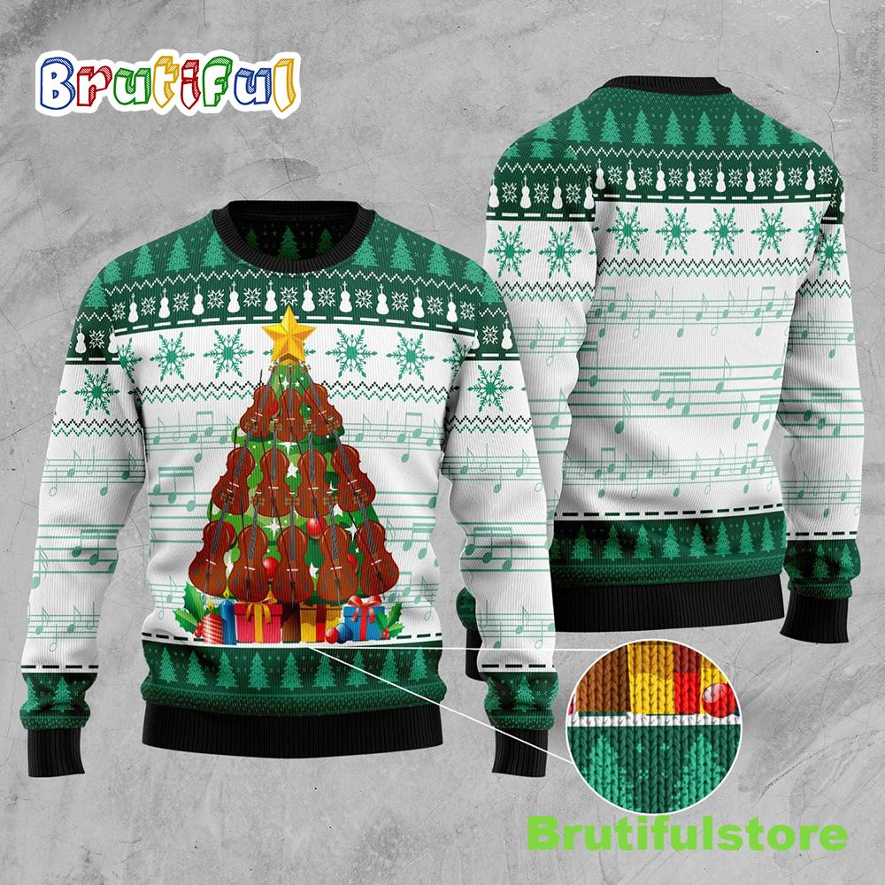 Cello Pine Tree Ugly Christmas Sweater - Lover Xmas Sweater Gift