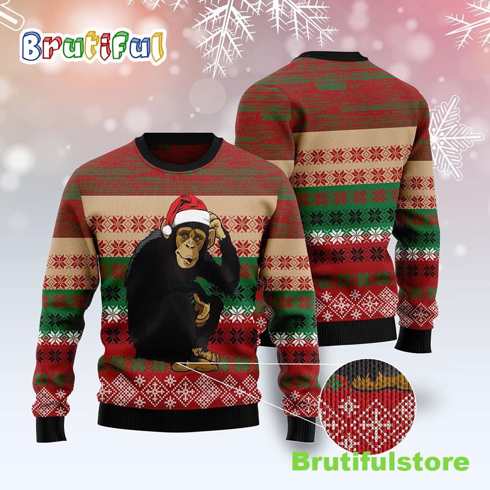 Chimpanzee Christmas Ugly Christmas Sweater - Christmas Crewneck Sweater