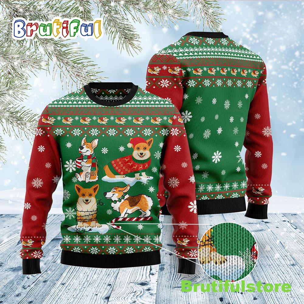 Corgi Snow Day Ugly Christmas Sweater - Christmas Crewneck Sweater