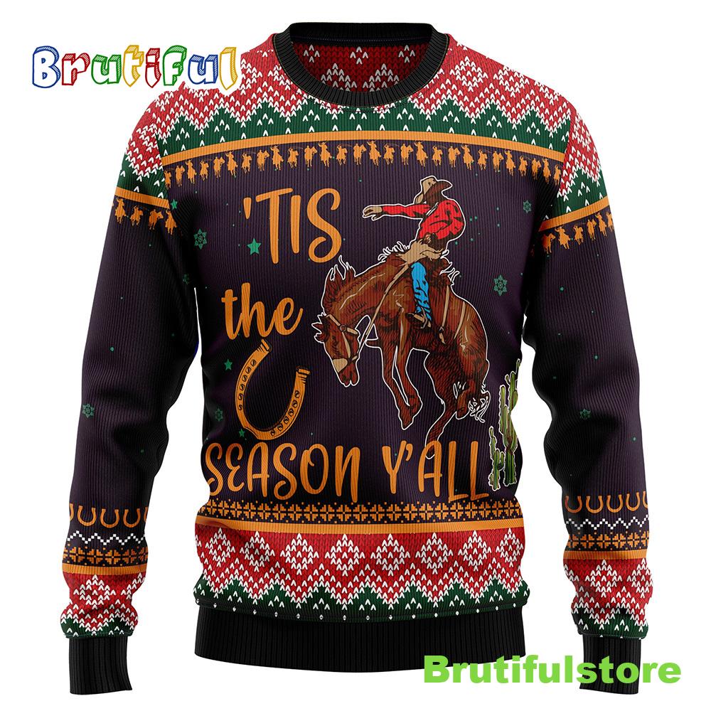 Cowboy Season Ugly Christmas Sweater Christmas Unisex Crewneck Sweater
