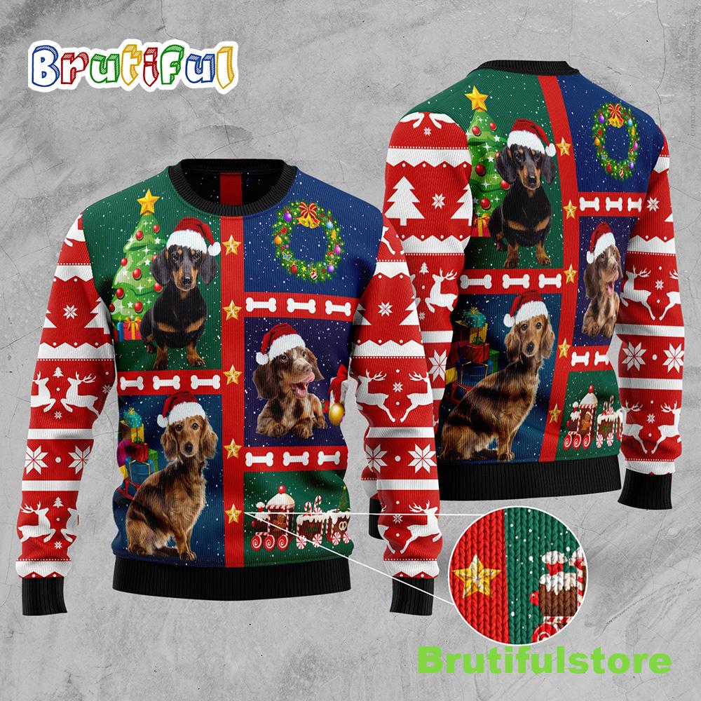 Cute Dachshund Ugly Christmas Sweater Christmas Crewneck Sweater