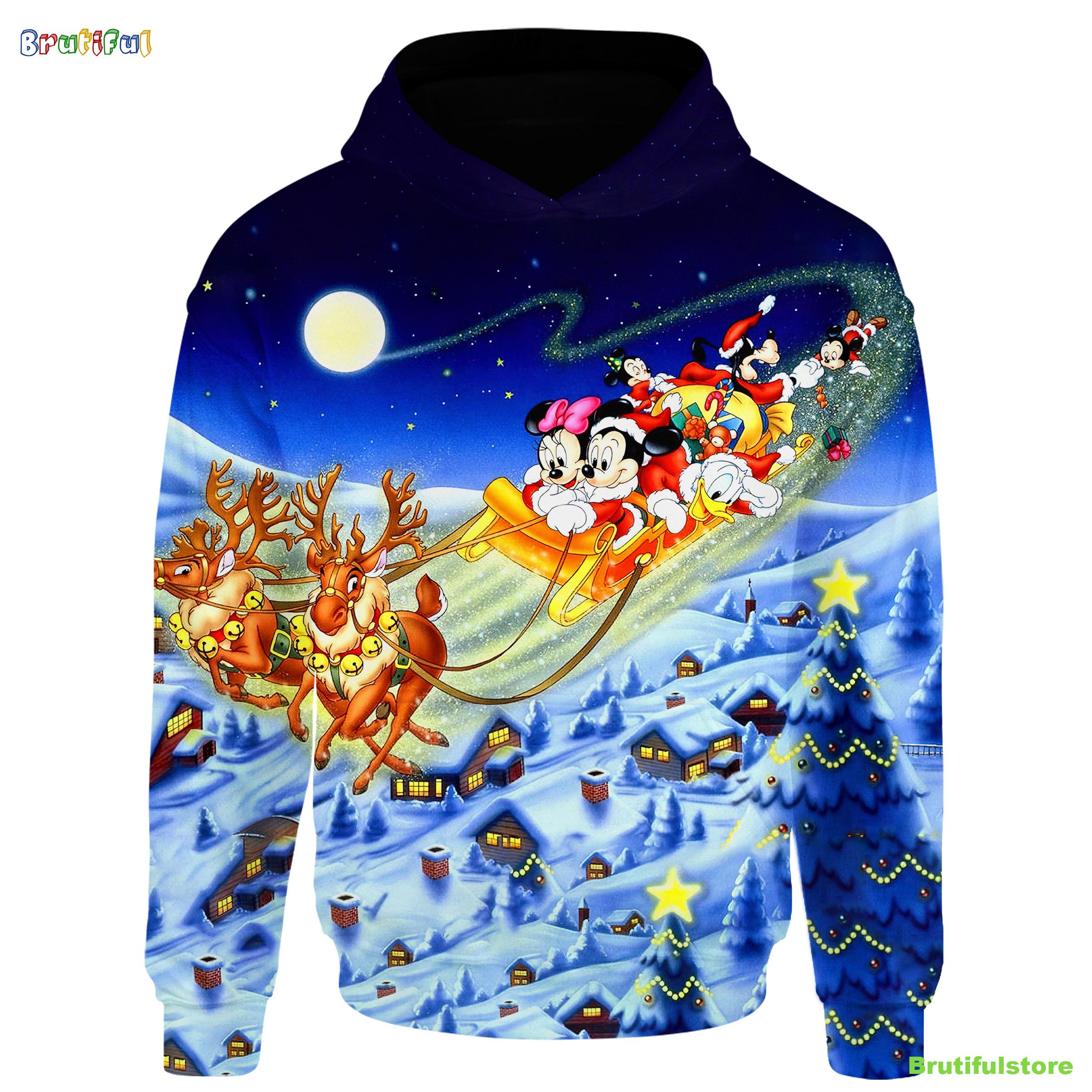 Disney Mickey Mouse And Friends On Santa s Sleigh Shirt All Over Print