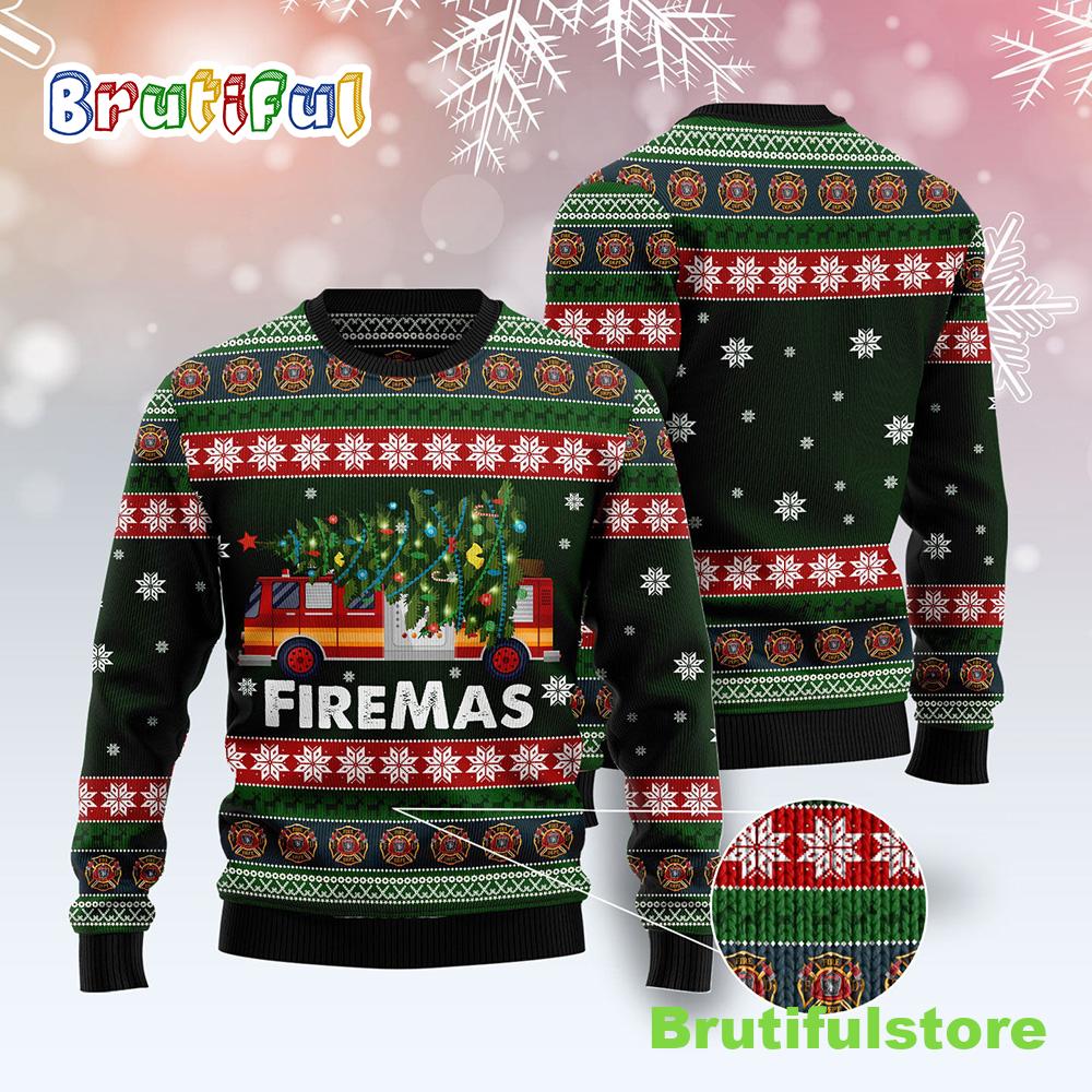 Firefighter Firemas Ugly Christmas Sweater Xmas Jumper Holiday Pullover