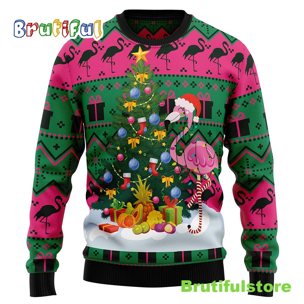Flamingo Christmas Tree Ugly Christmas Sweater Christmas Graphic Sweater