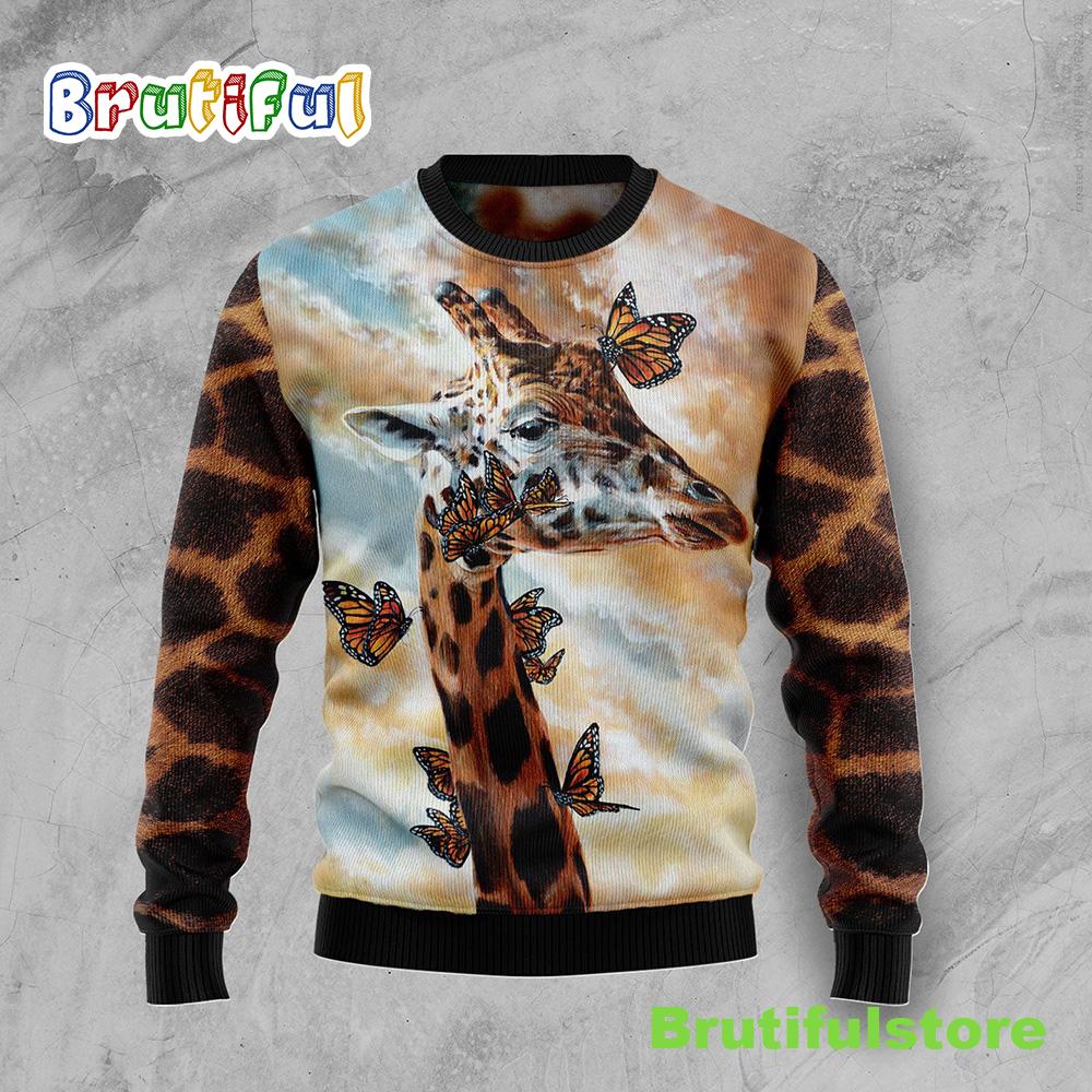 Giraffe Butterfly Ugly Christmas Sweater Christmas Graphic Sweater
