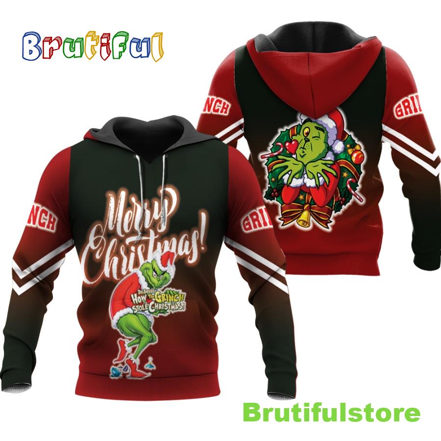 Grinch Christmas Merry Christmas Grinch Santa Claus Wreath Christmas 3d Designed Allover Christmas Ugly Shirt