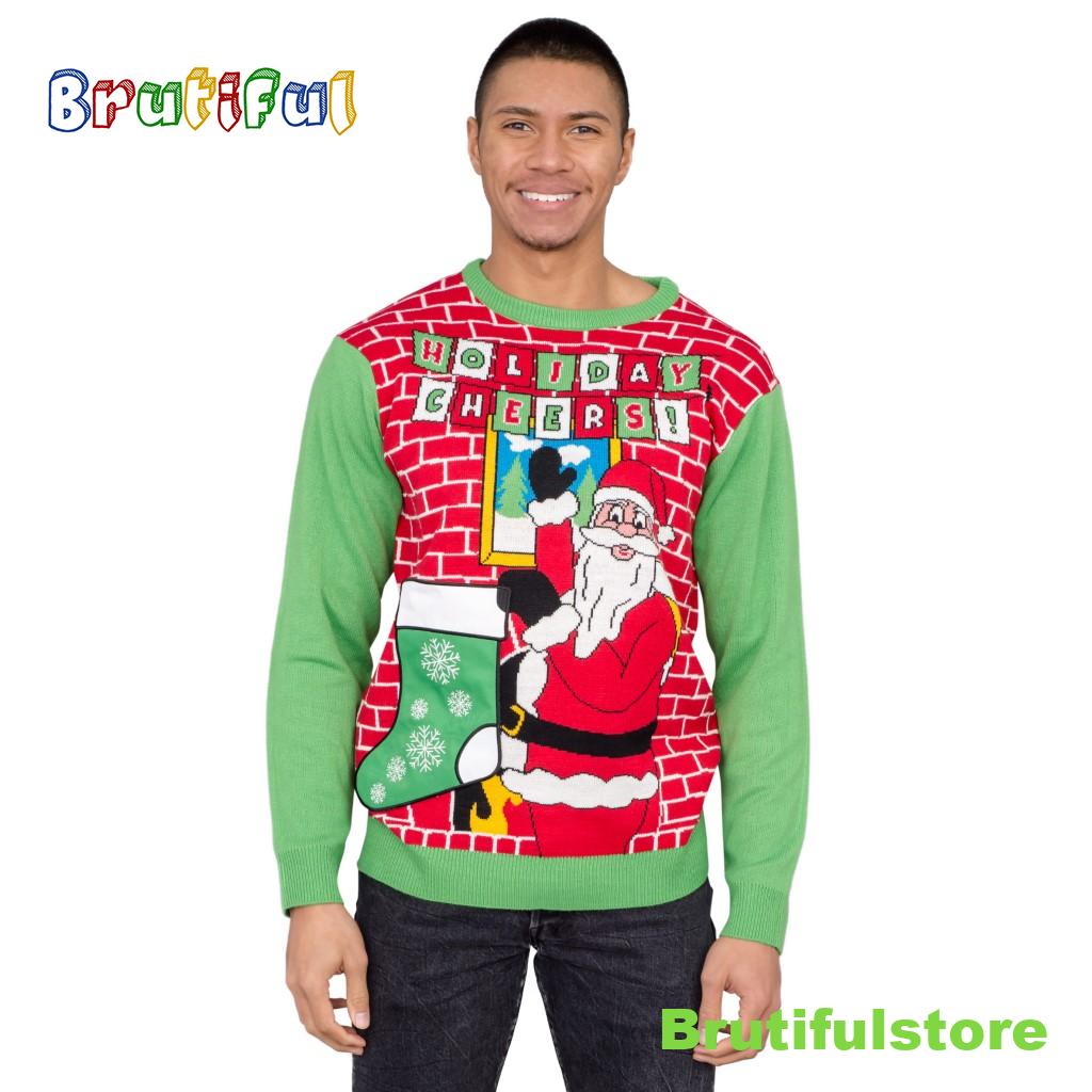 Holiday Cheers Santa With Beer Holder Stocking Ugly Christmas Sweater