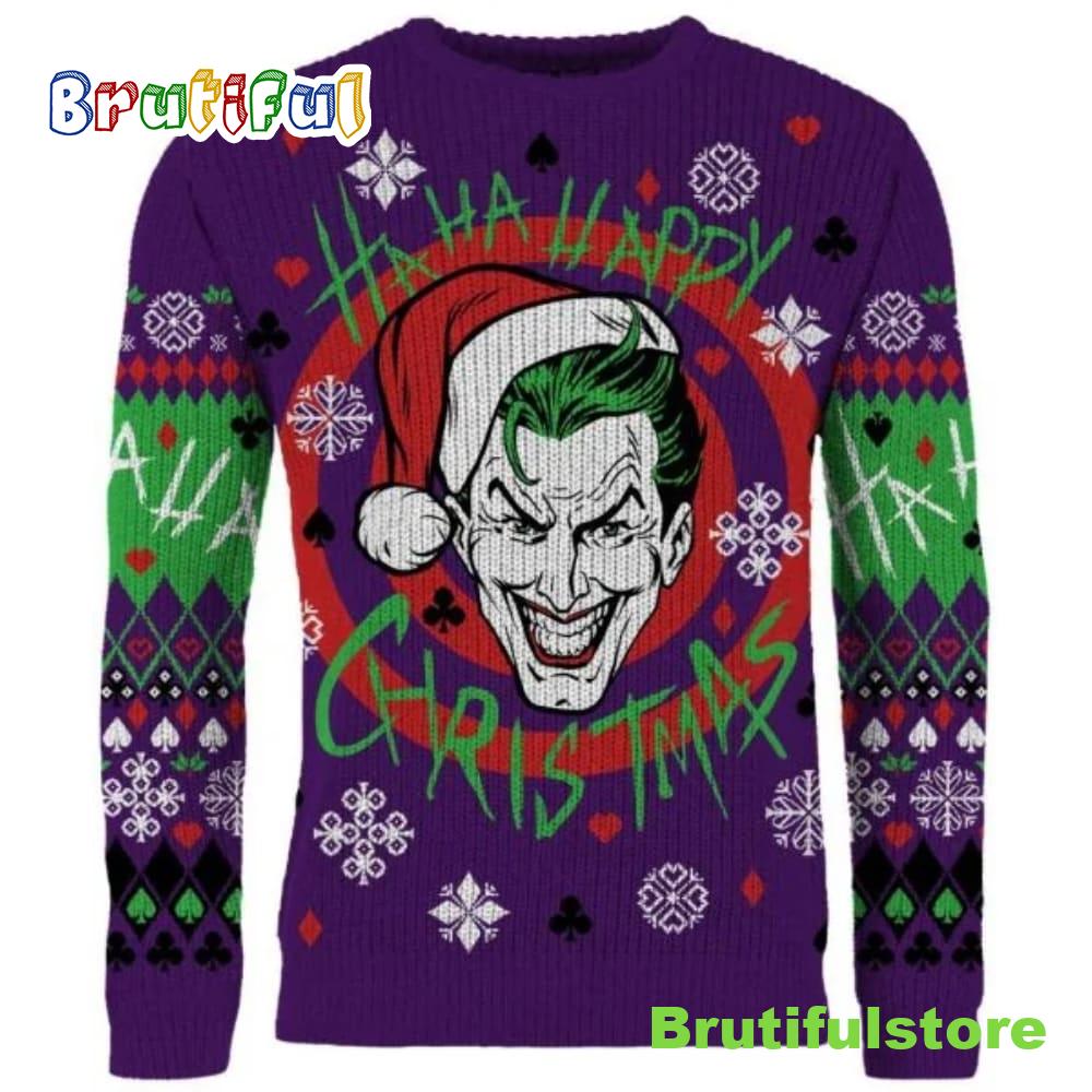 Joker Put On A Santa Hat Ugly Christmas Sweater