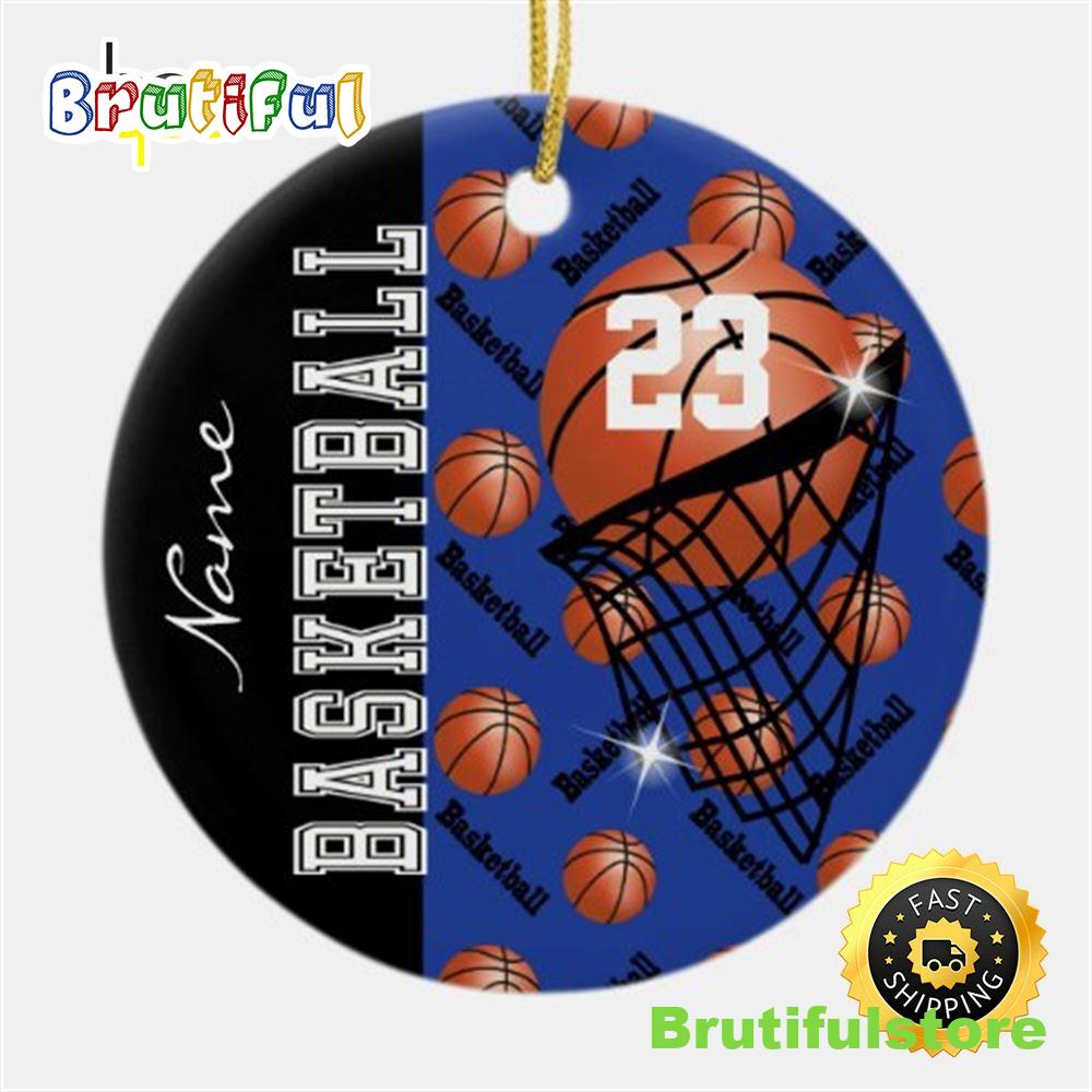 Personalize Dark Blue Basketball Ceramic NBA Christmas Ornaments
