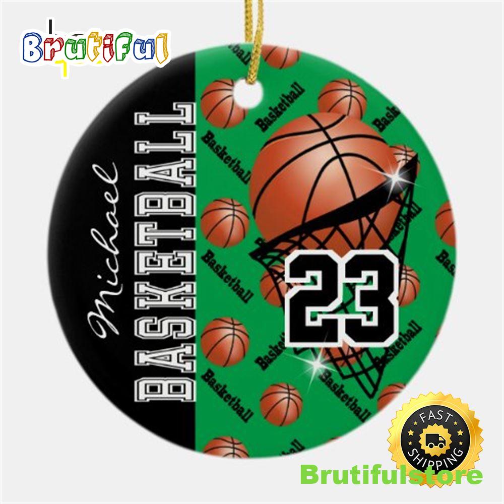 Personalize Green Basketball Ceramic NBA Christmas Ornaments