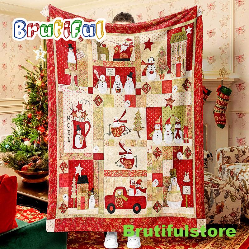 Red Christmas Design Snowman Christmas Blanket Snowman Quilt