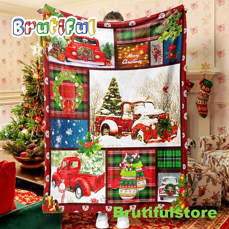 Red Truck Christmas Tree And Gift Christmas Blanket 9627