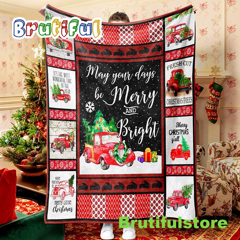 Red Truck Christmas Tree Patchwork Christmas Blanket