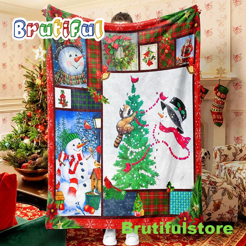 Snowman Raccoon Christmas Tree Merry Christmas Gift Snowman Quilt
