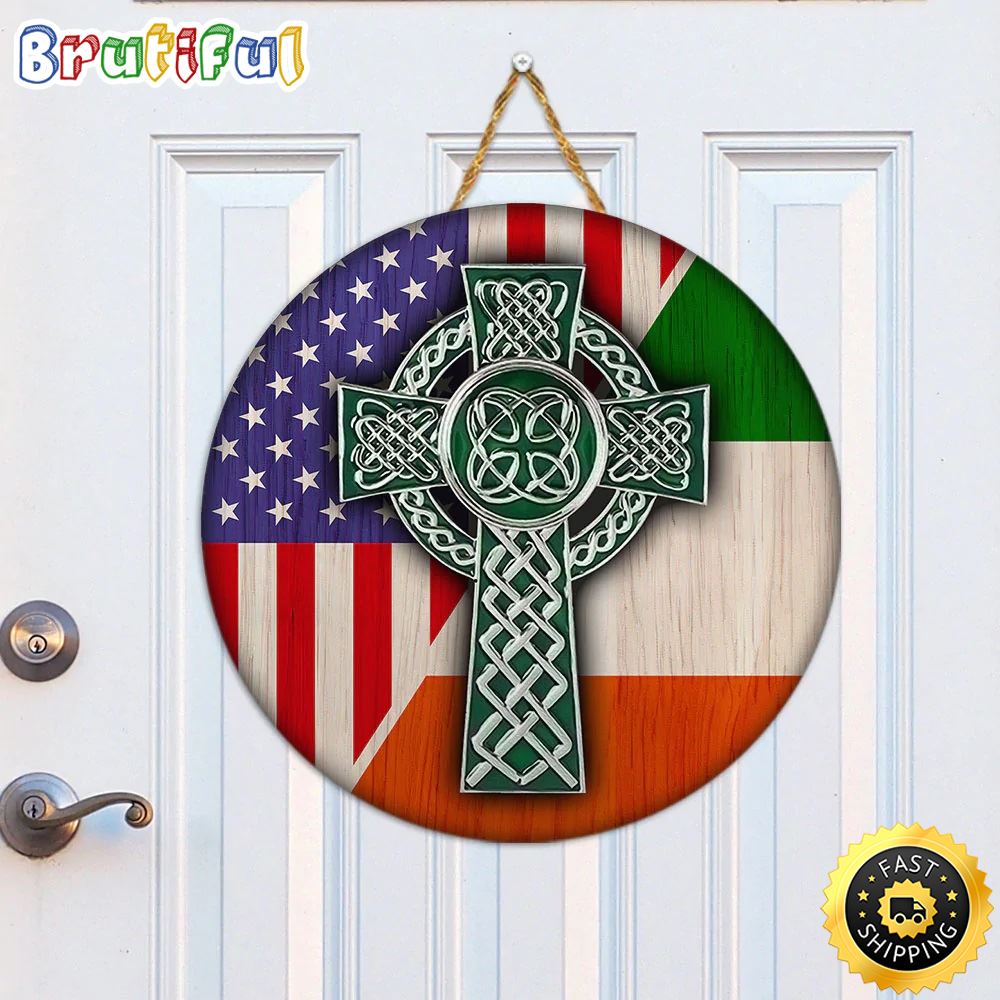 Celtic Cross Irish American Flag Merry Christmas Sign