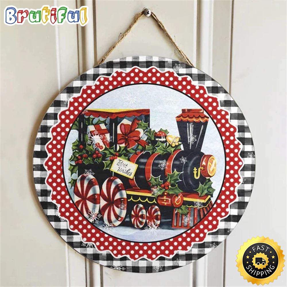Christmas Train Polka Dots Xmas Christmas Train Round Christmas Sign